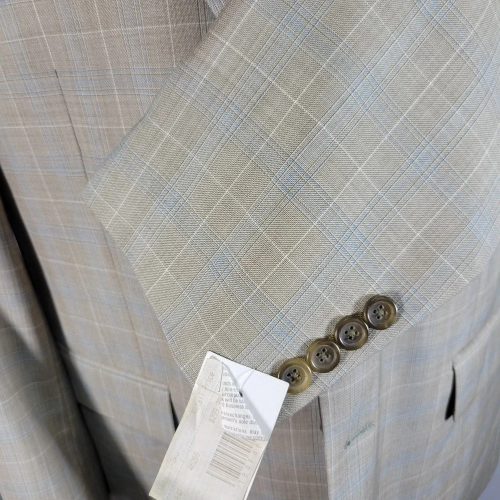 Pronto Uomo Platinum Men's Sport Coat Blazer Two Button Beige Plaid Size 46R‎